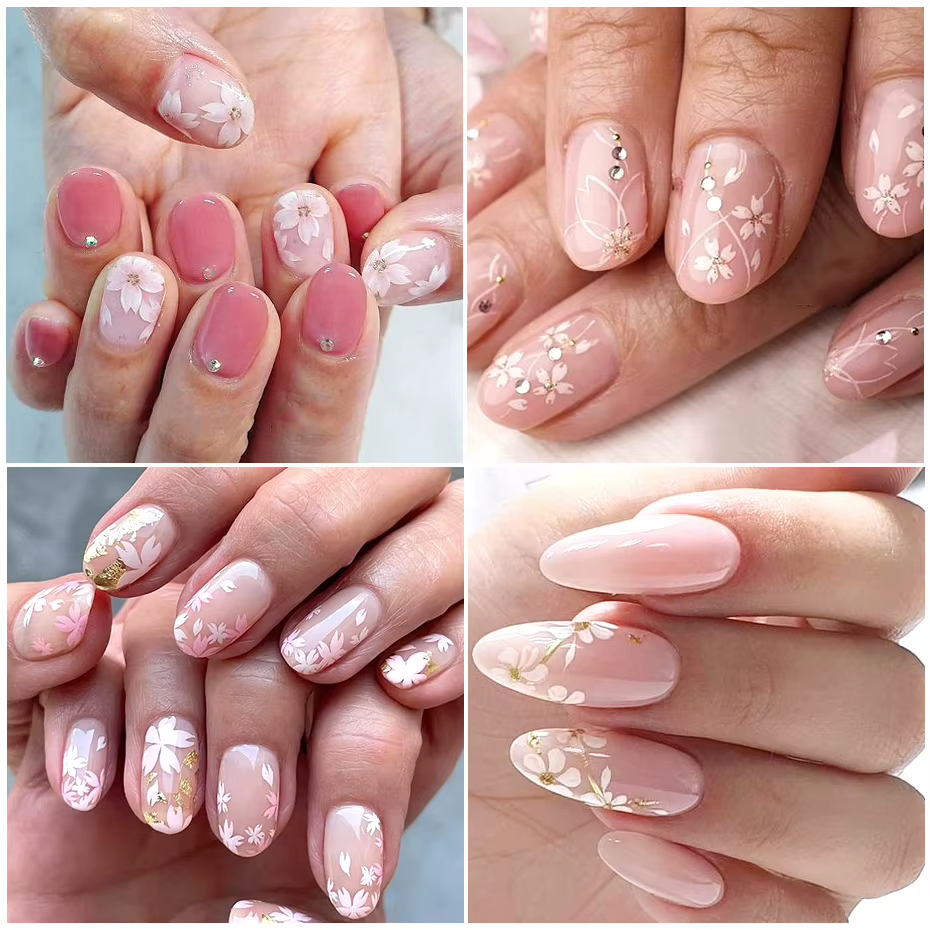 Autocollants pour ongles 3D fleur de cerisier blanc