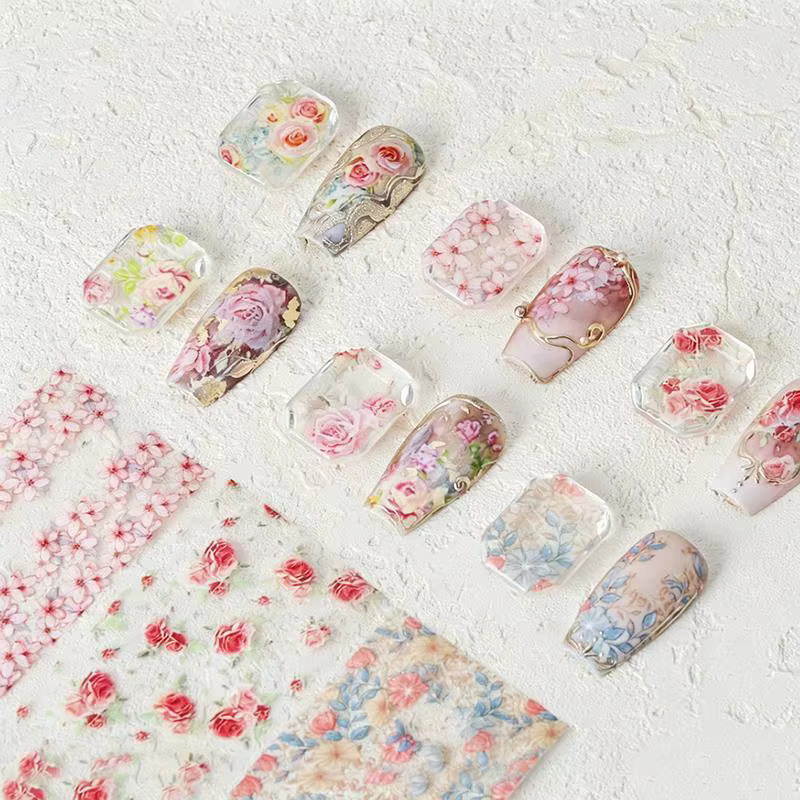 Feuille de transfert pour nail art motif rose