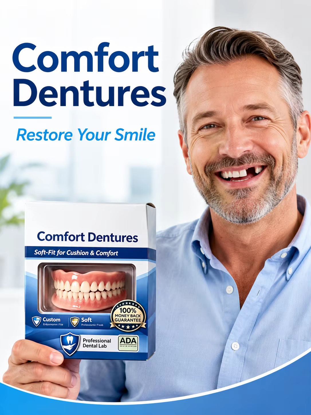 Prothèses dentaires, dents artificielles, pose instantanée, aspect naturel, ajustement confortable pour les dents manquantes chez les adultes, obtenez votre sourire.