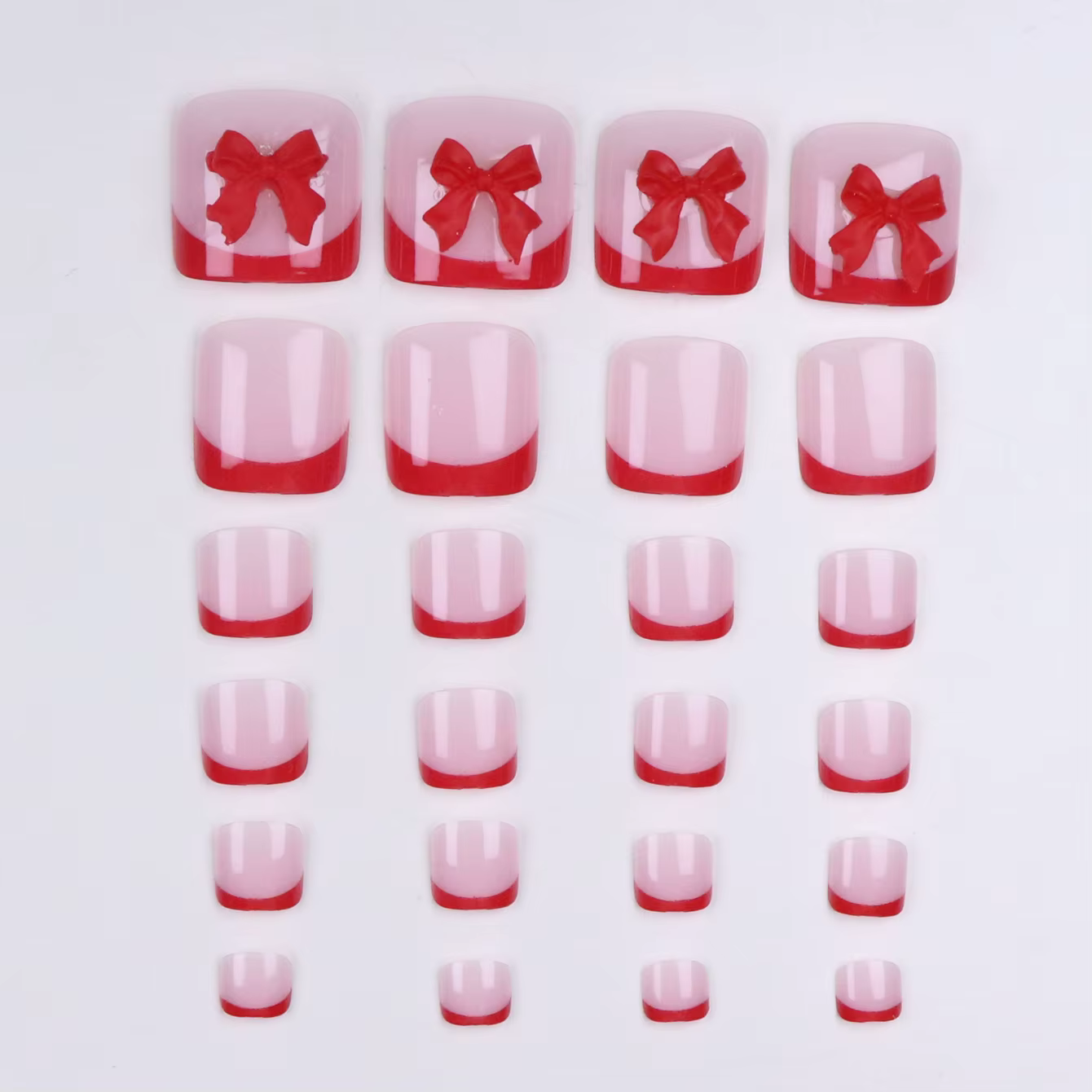 Faux ongles carrés courts à bord français rouge