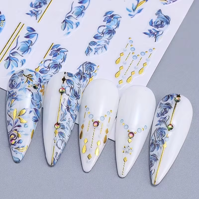 11 autocollants floraux pour ongles printemps-été - Motif fleur de cerisier
