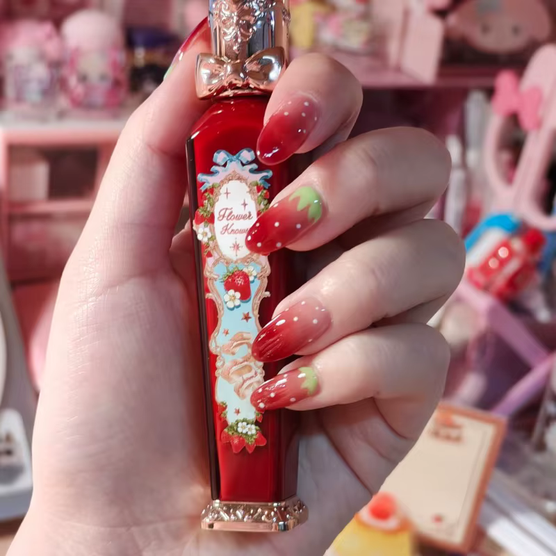 24 pièces doux rouge tache français portable presse sur ongles mignon fraise à pois court ovale faux