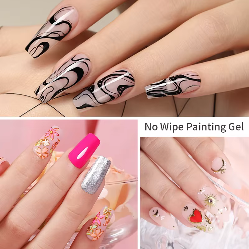 AWStorG 5g 4 en 1 Gel de Peinture Sans Essuyage Vernis Noir Blanc Couleur Liner