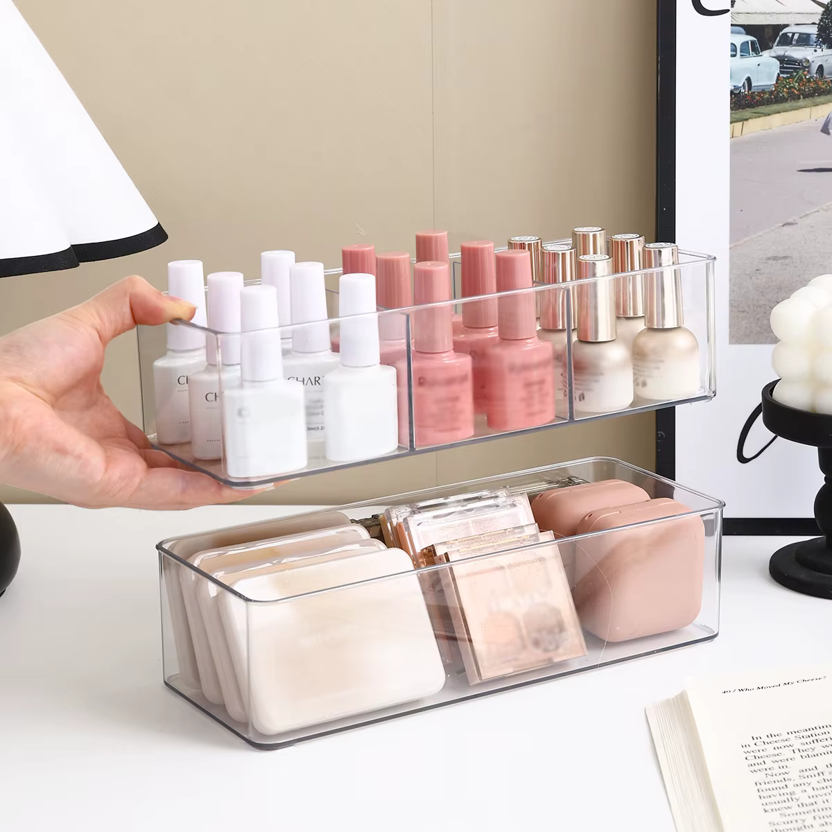 1 pièce Boîte de rangement et présentoir à vernis à ongles en acrylique à trois compartiments
