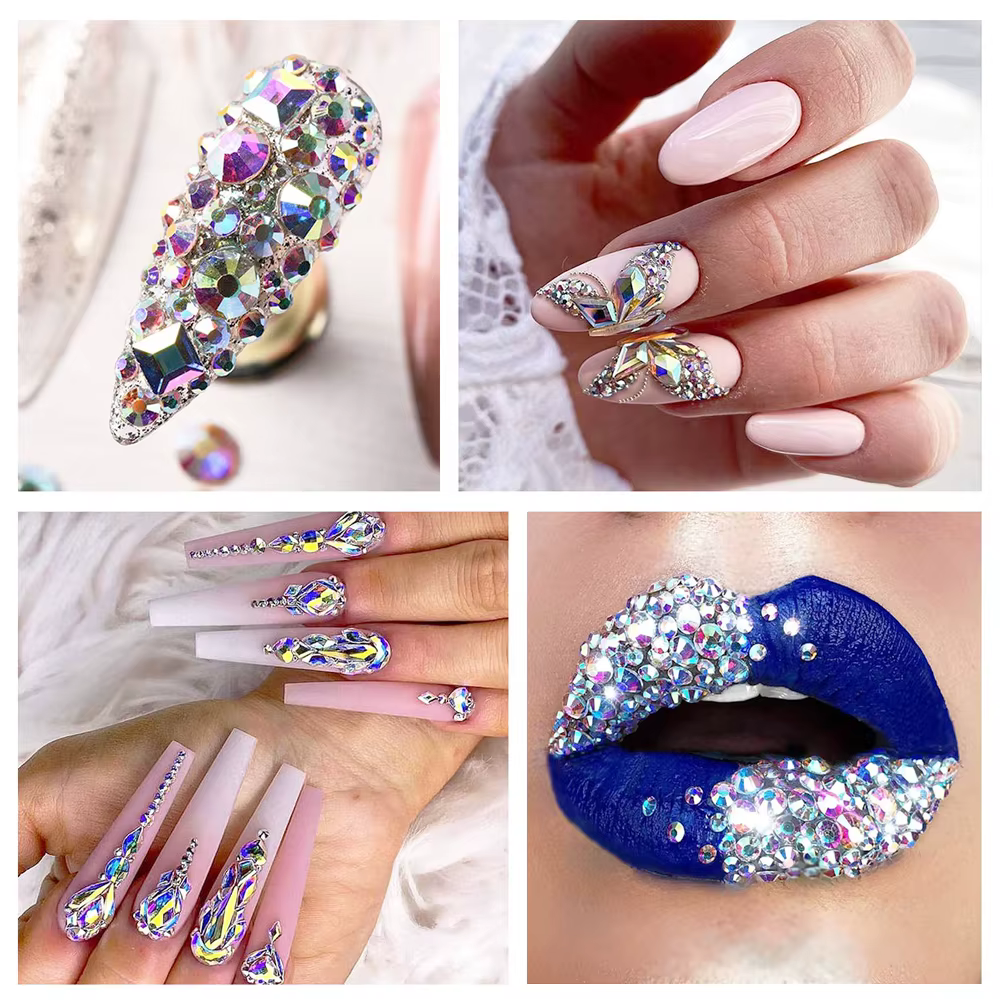 Breloques pour ongles en cristal coloré à dos plat