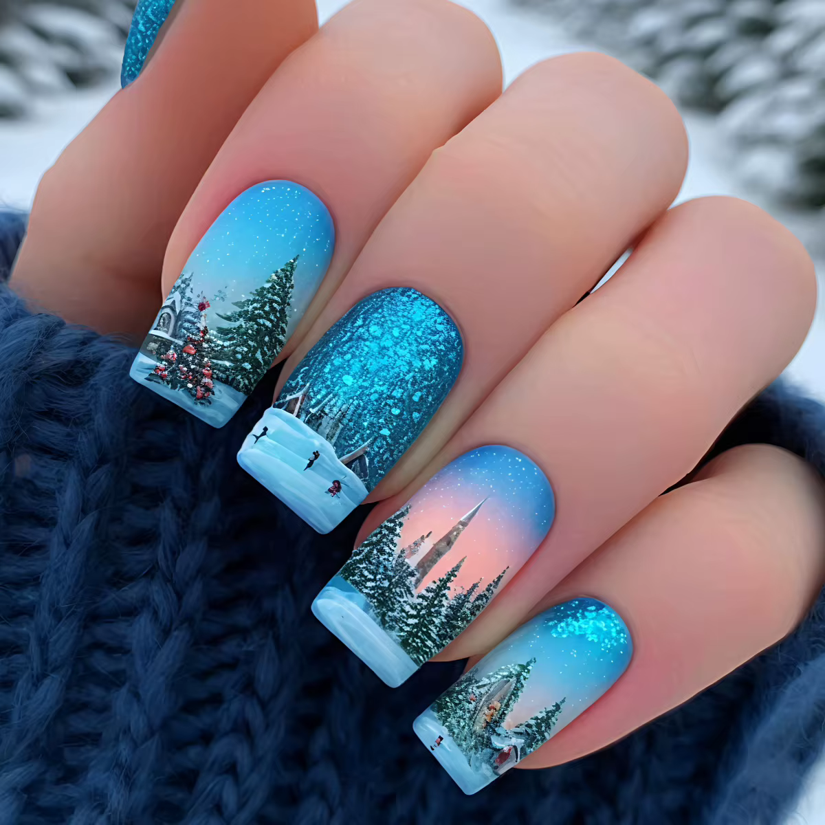 Faux ongles mi-longs pour fête de noël