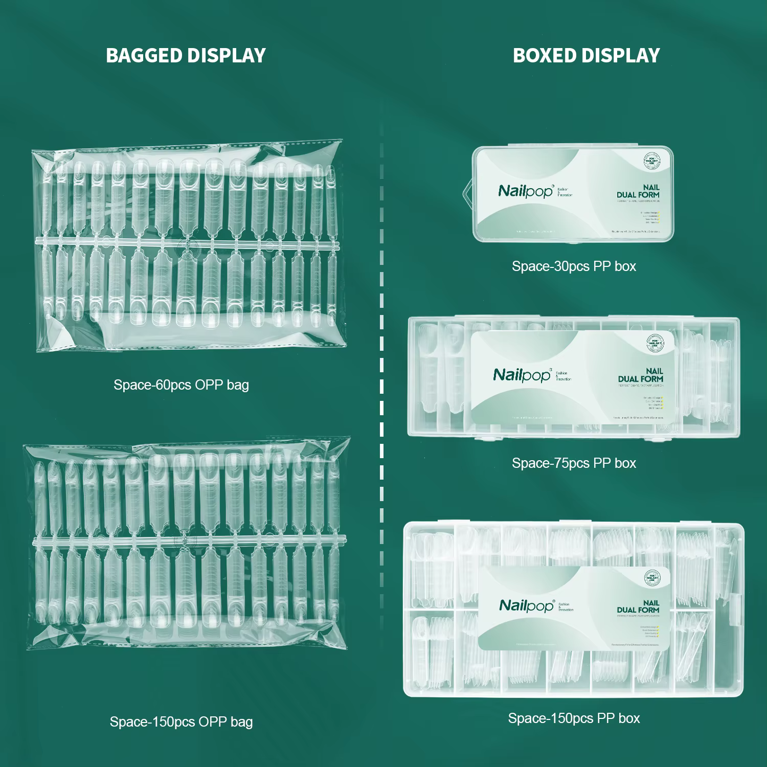 Nailpop Space French Dual Forms 15 Tailles Transparentes Réutilisables pour Extension d'Ongles en Gel