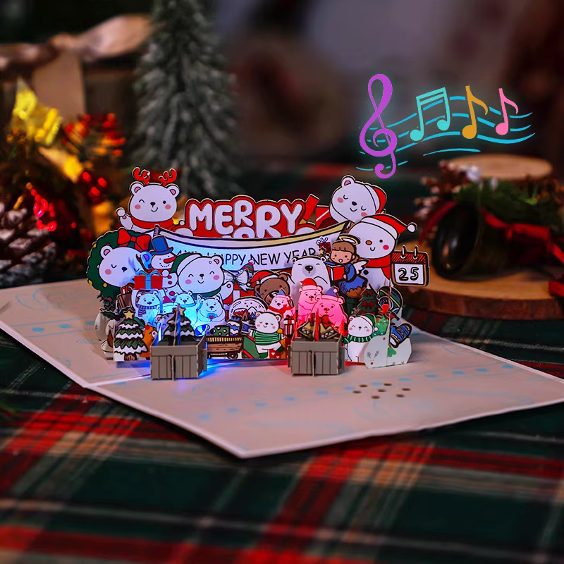 Carte pop-up de Noël 3D, carte de vœux festive bonhomme de neige, parfaite pour les cadeaux de fête de Noël, la décoration de la maison, cadeaux de vacances-avec lumière