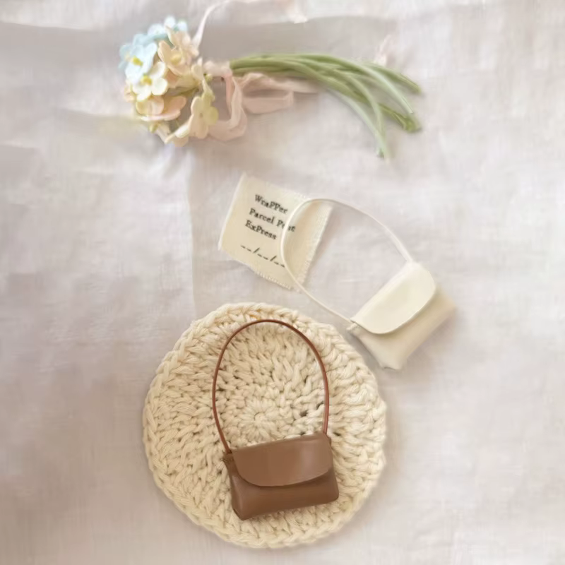Jouet de sac à main de jeu de rôle, sac en cuir de dame de poupée de 15-17cm, sac à main pour la décoration intérieure de maison de poupée