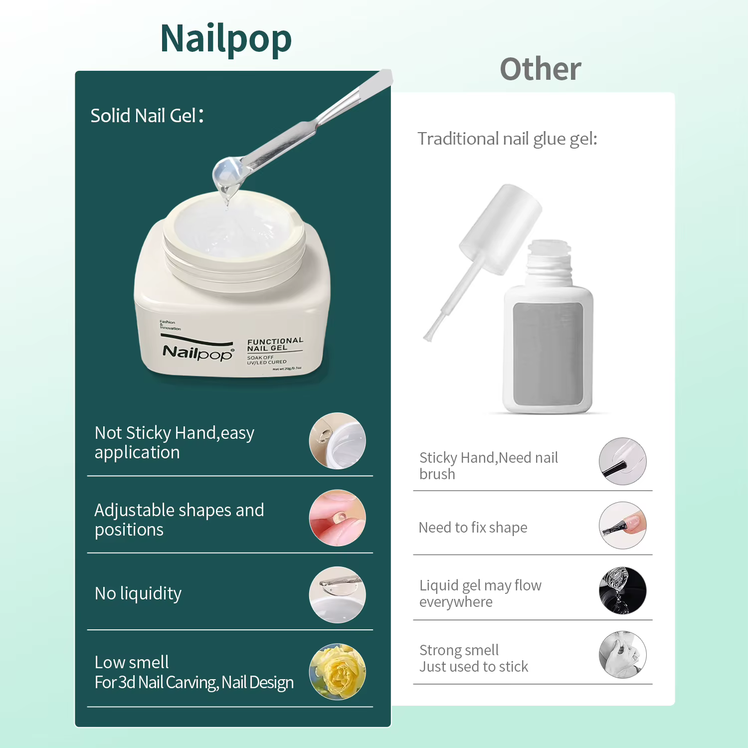 Gel solide Nailpop pour ongles en acrylique - Gel UV adhésif pour sculpture et strass