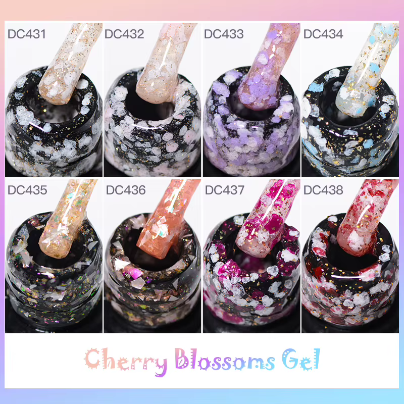6/8 pièces paillettes fleurs de cerisier Gel vernis à ongles ensemble brillant couleur scintillante Semi Permanant