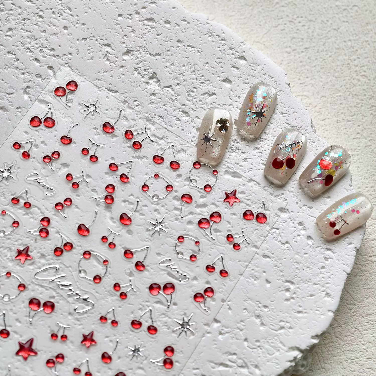 Autocollants 3D cerise mignons pour Nail Art