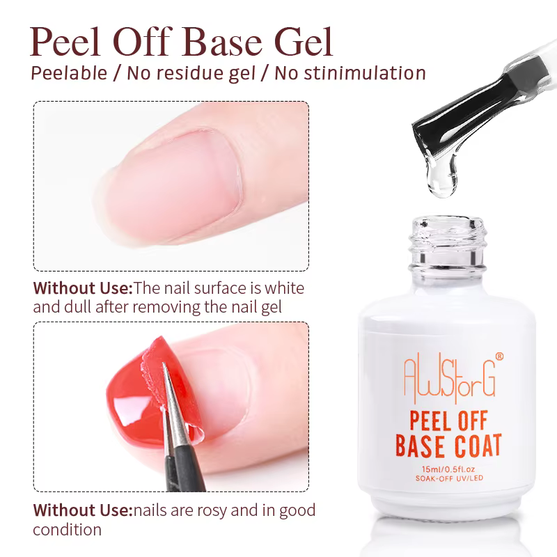 AWStorG 15ML Peel Off Base Coat Gel UV vernis à ongles apprêt clair Semi Permanent UV doux pratique Gel pour protéger