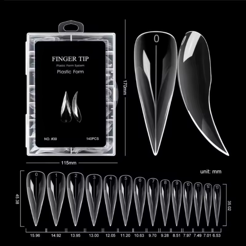140 pièces/boîte ongles Stiletto courts et incurvés double forme pour Extension d'ongles griffe de chat 3D acrylique couverture complète moules conseils sculpturales conception