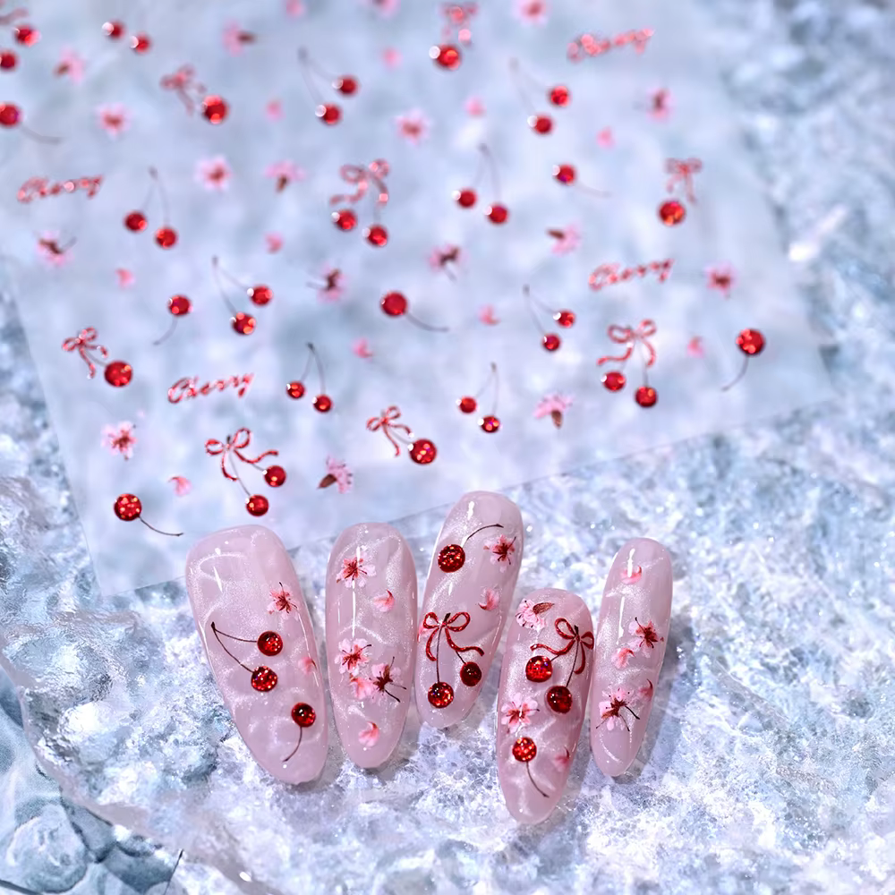 Autocollants pour ongles 5D brillants en strass rouges