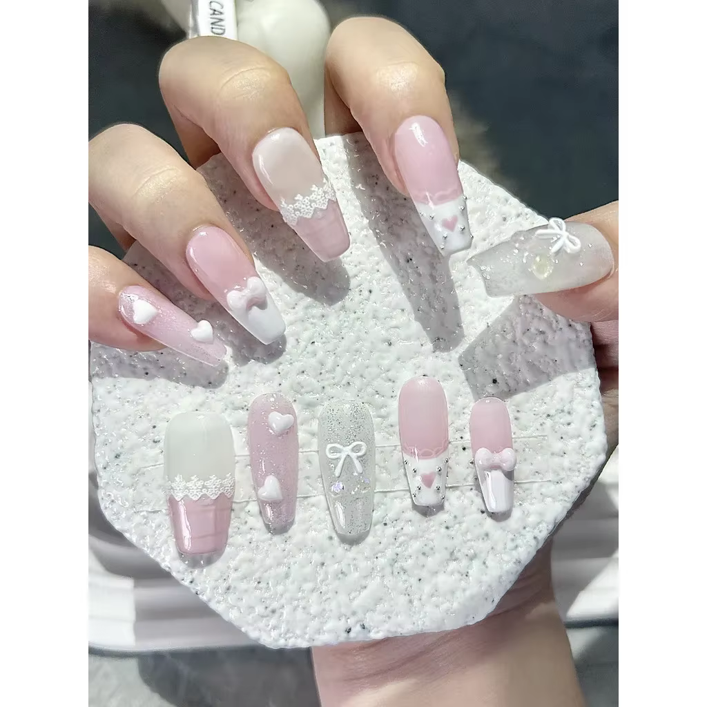Arc Rose Amour Dentelle Français Nail Art