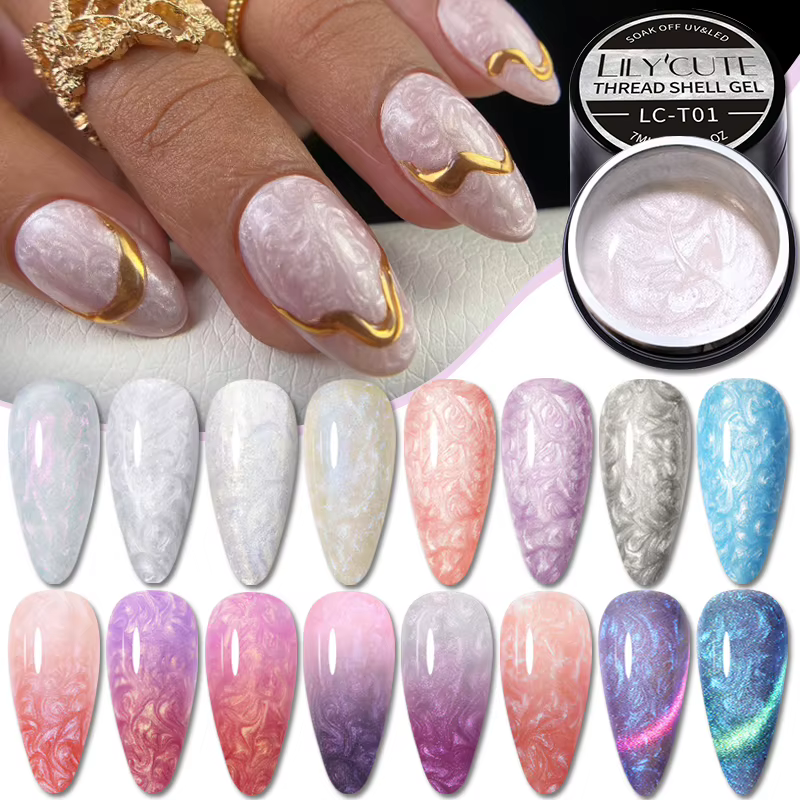 LILYCUTE 7ML Vernis à Ongles Gel Effet Coquillage 3D Aurore Nacré Semi-Permanent Soak Off UV DIY Design Nail Art