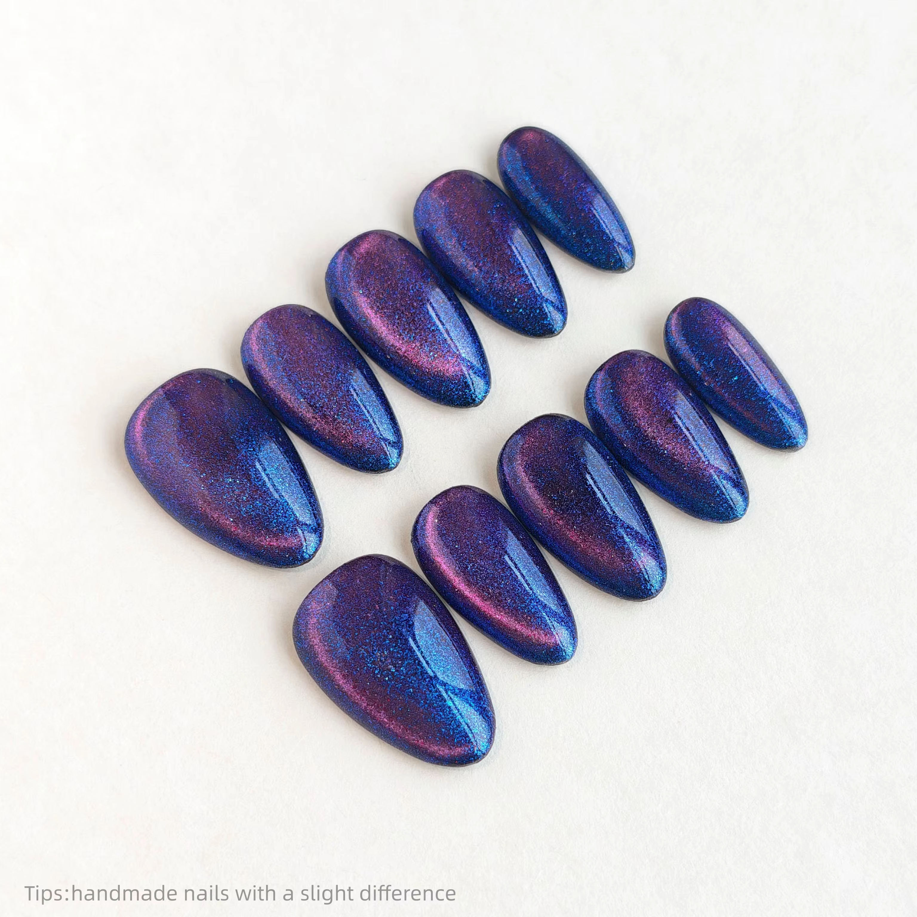 10 faux ongles press-on œil de chat rose faits main