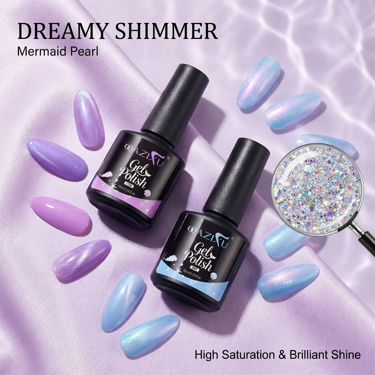 QAZIXU – Kit de vernis à ongles gel pailleté effet sirène 6 couleurs