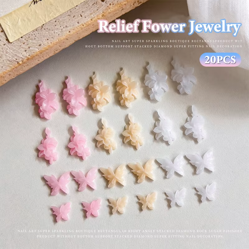 20 pièces papillons Nail Art décorations résine ongles papillon breloques