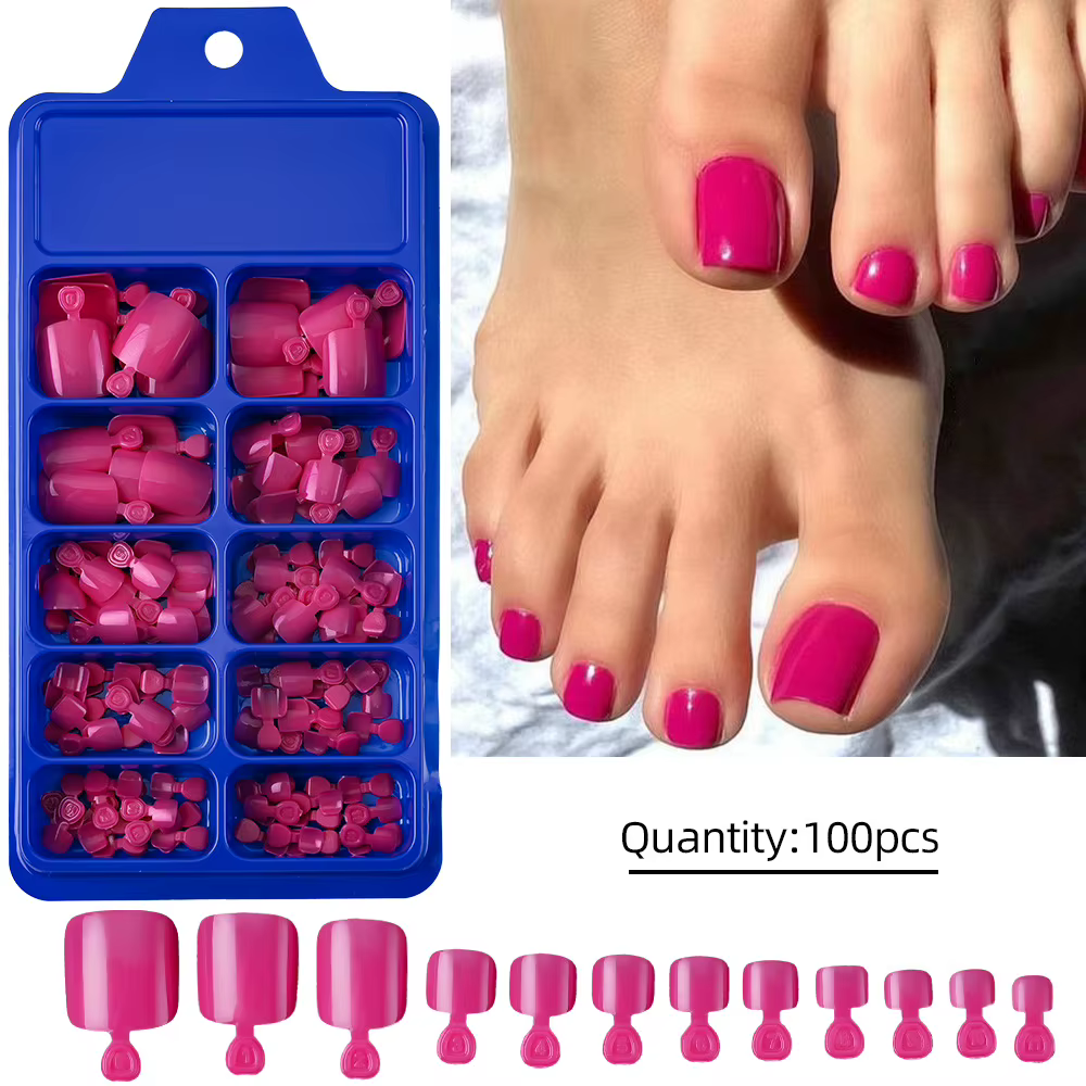24/100 pièces Faux ongles de pieds rouge bordeaux