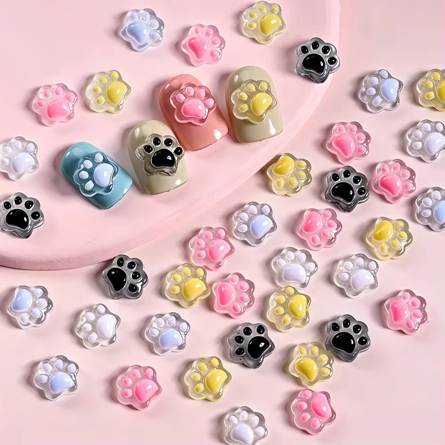 50 pièces de breloques lumineuses pour ongles en forme de pattes de chiot et de chat, décorations 3D pour nail art, accessoires