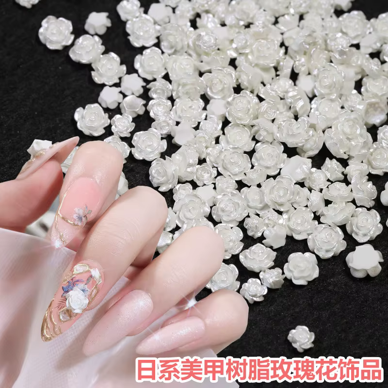 50pcs mignon nouvelle résine Mini 3D blanc plaqué Rose ongles strass gemmes paillettes Nail Art bijoux manucure
