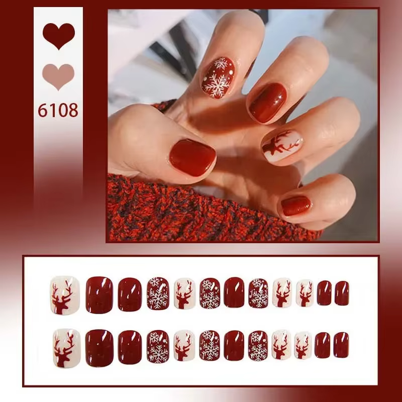 24 pièces/boîte de faux ongles de noël en forme d'élan