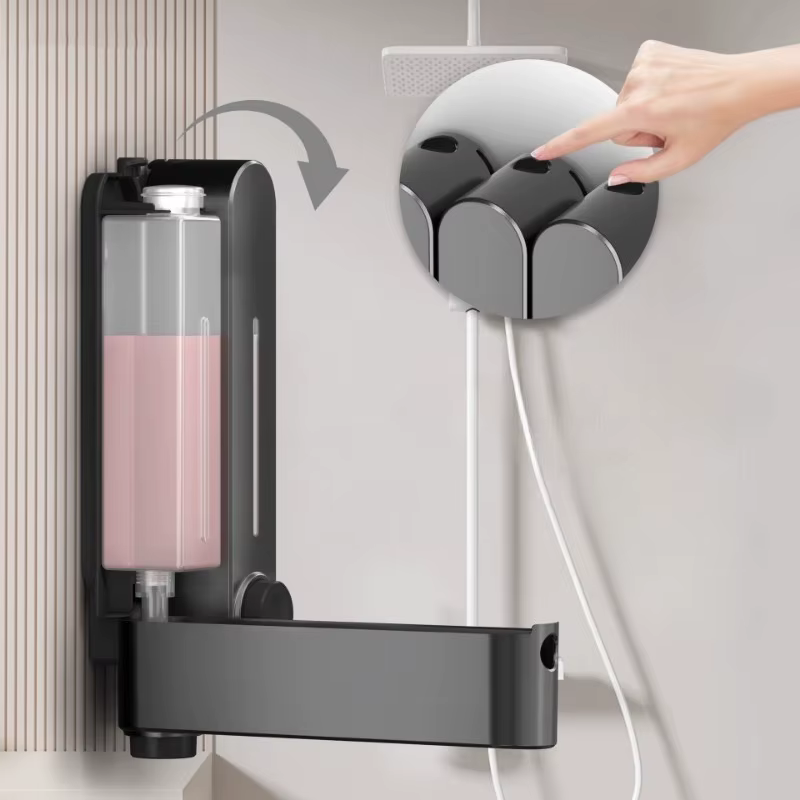 Distributeur de savon mural 1 pièce pour hôtel, salle de bain commerciale, bouteille de shampoing et gel douche avec support de téléphone, conteneur à savon