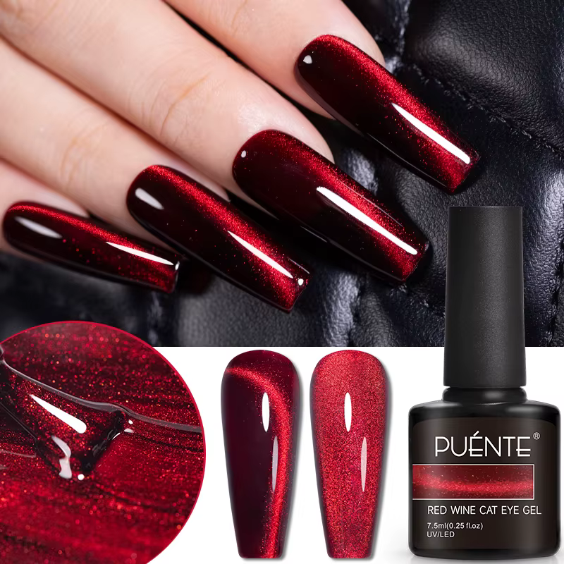 PUENTE 7.5ML vin rouge chat Gel magnétique vernis à ongles Super brillant rubis