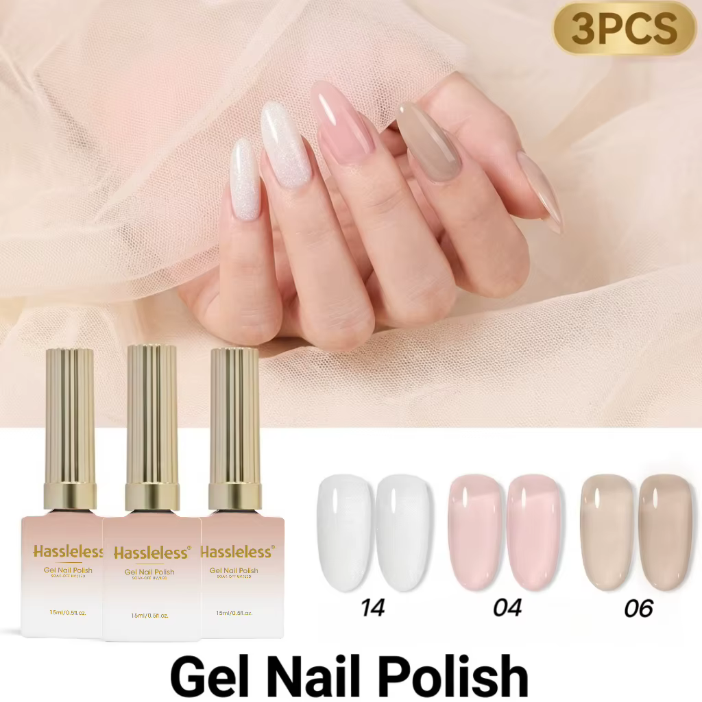 Ensemble de vernis à ongles en gel nude et transparent sans tracas (3 couleurs) : Blanc laiteux nacré