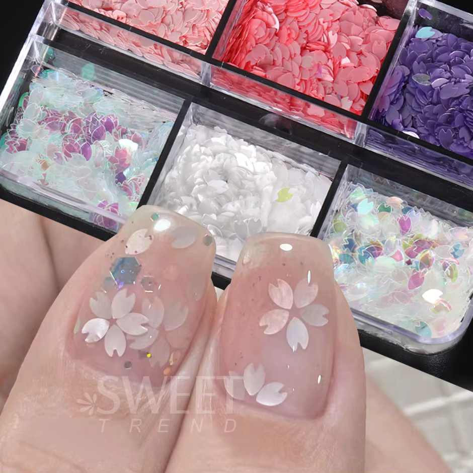 6 grilles Sakura fleur pétale puce ongles paillettes fleurs de cerisier