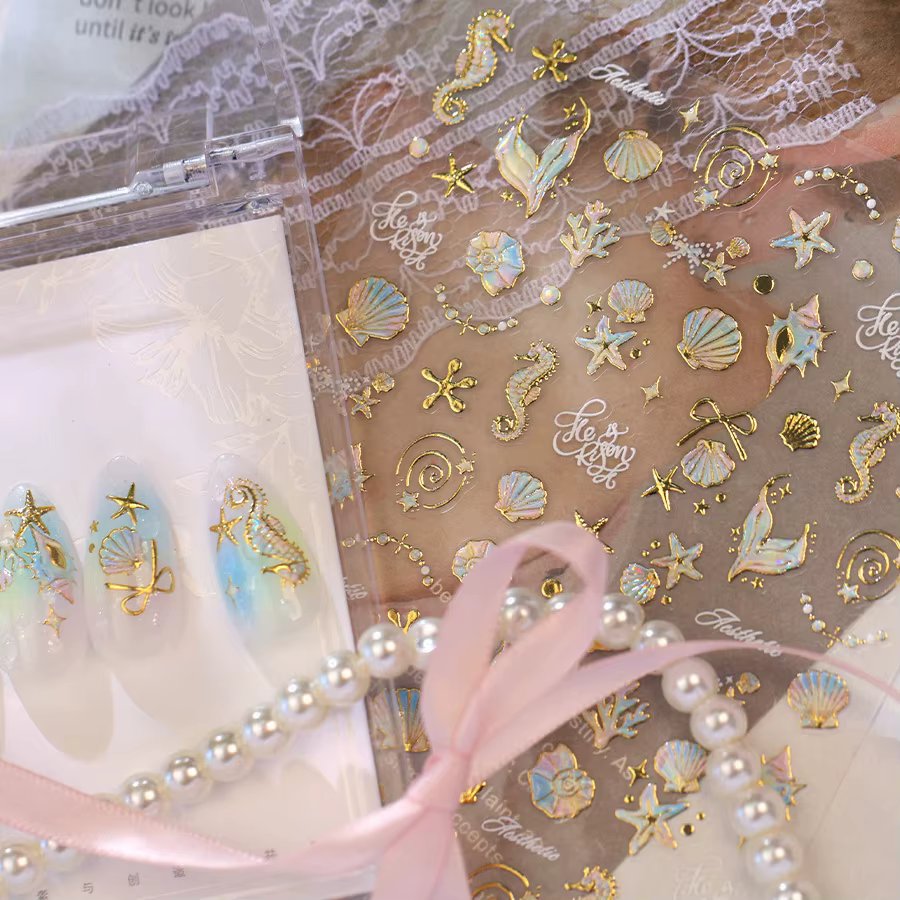 Magnifiques autocollants adhésifs pour ongles en forme de coquille de conque