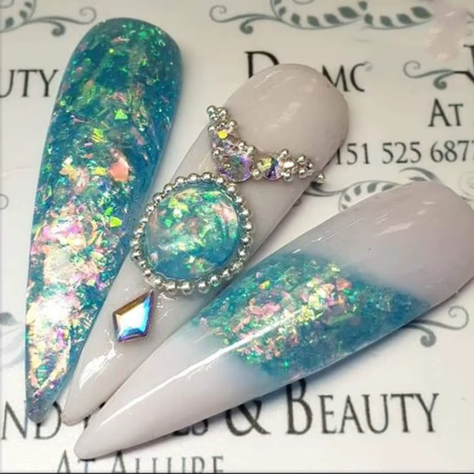 12 grilles 3D flocons Aurora ongles paillettes