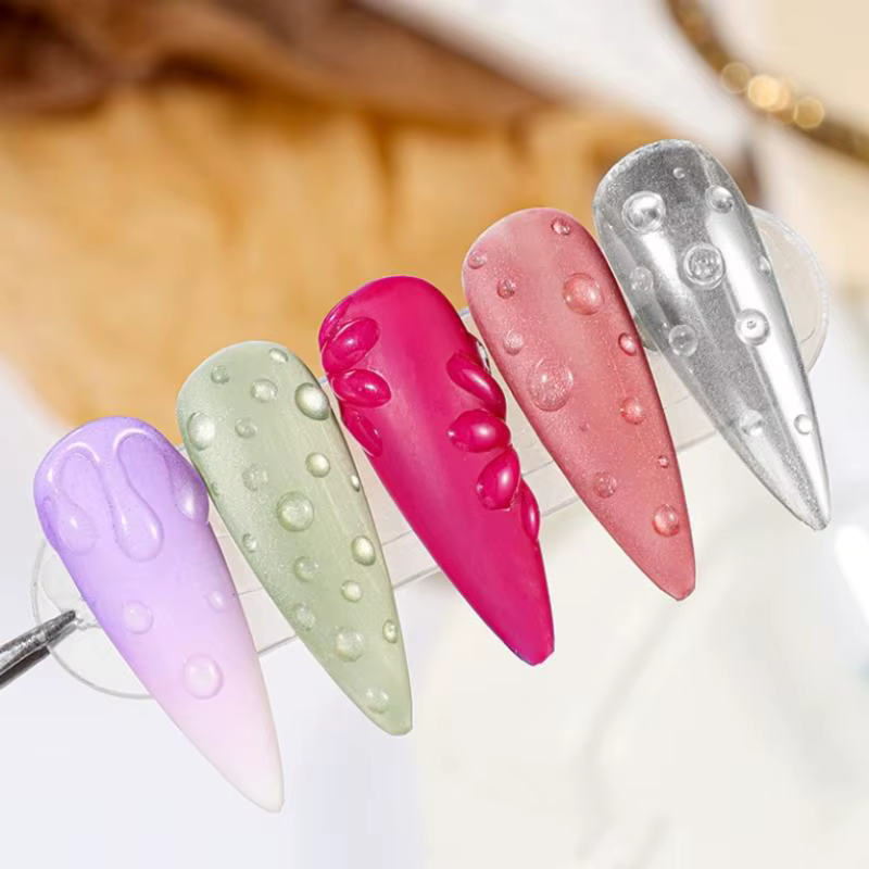 Gel à ongles avec design goutte d'eau 3D, finition durable haute transparence pour les passionnés de manucure