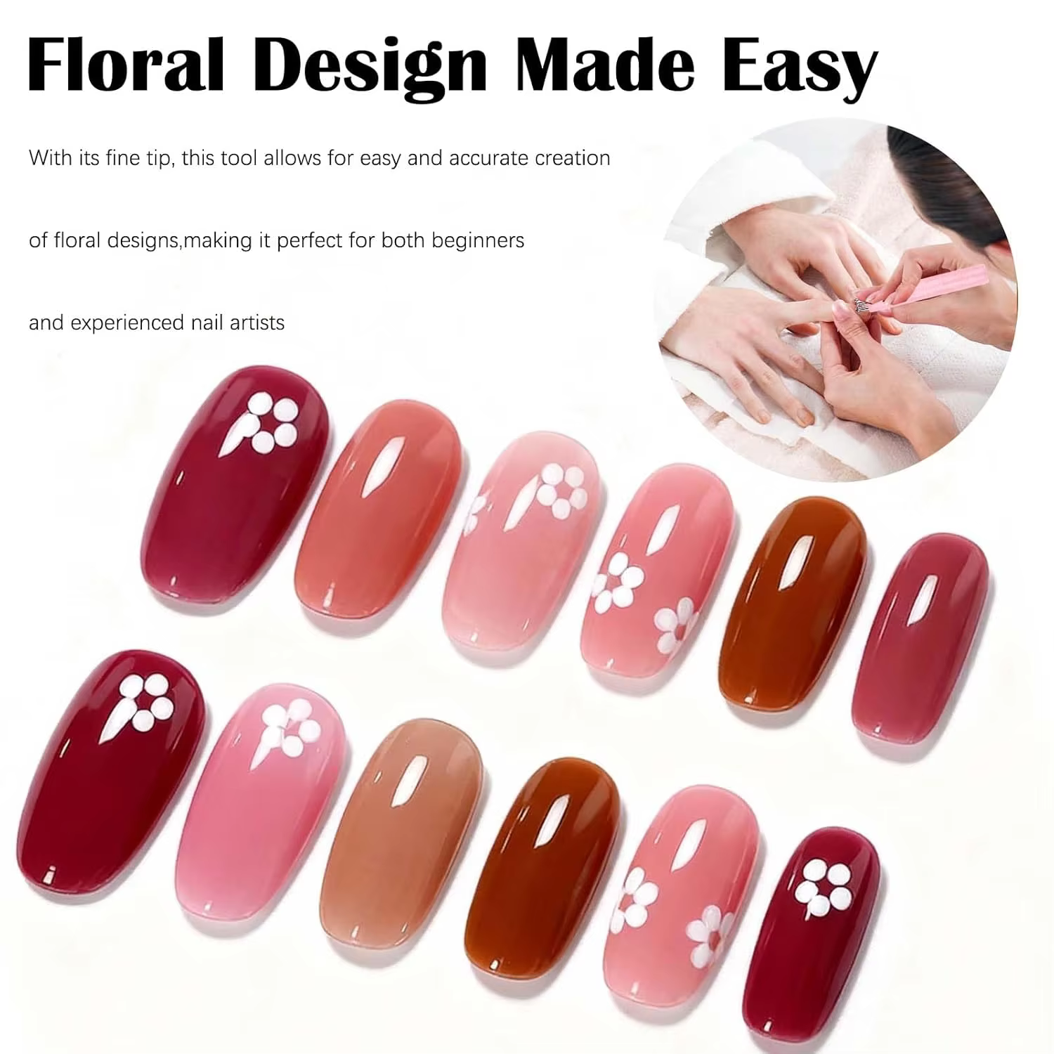 Stylo à points pour la décoration florale des ongles - Outil artistique à pointe sphérique en acier inoxydable pour la