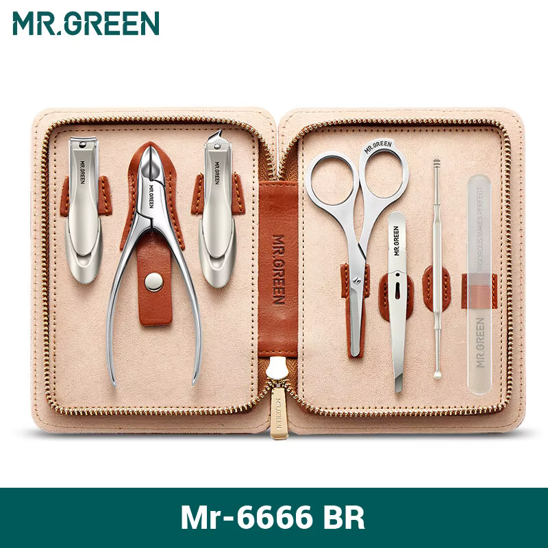 MR.GREEN – ensemble de manucure avec étui en cuir 7 en 1