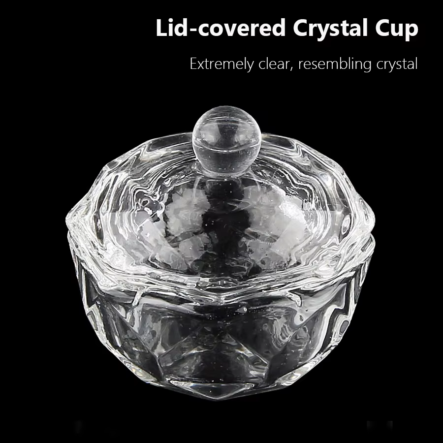 Tasse en verre pour Nail Art avec couvercle pour liquide acrylique