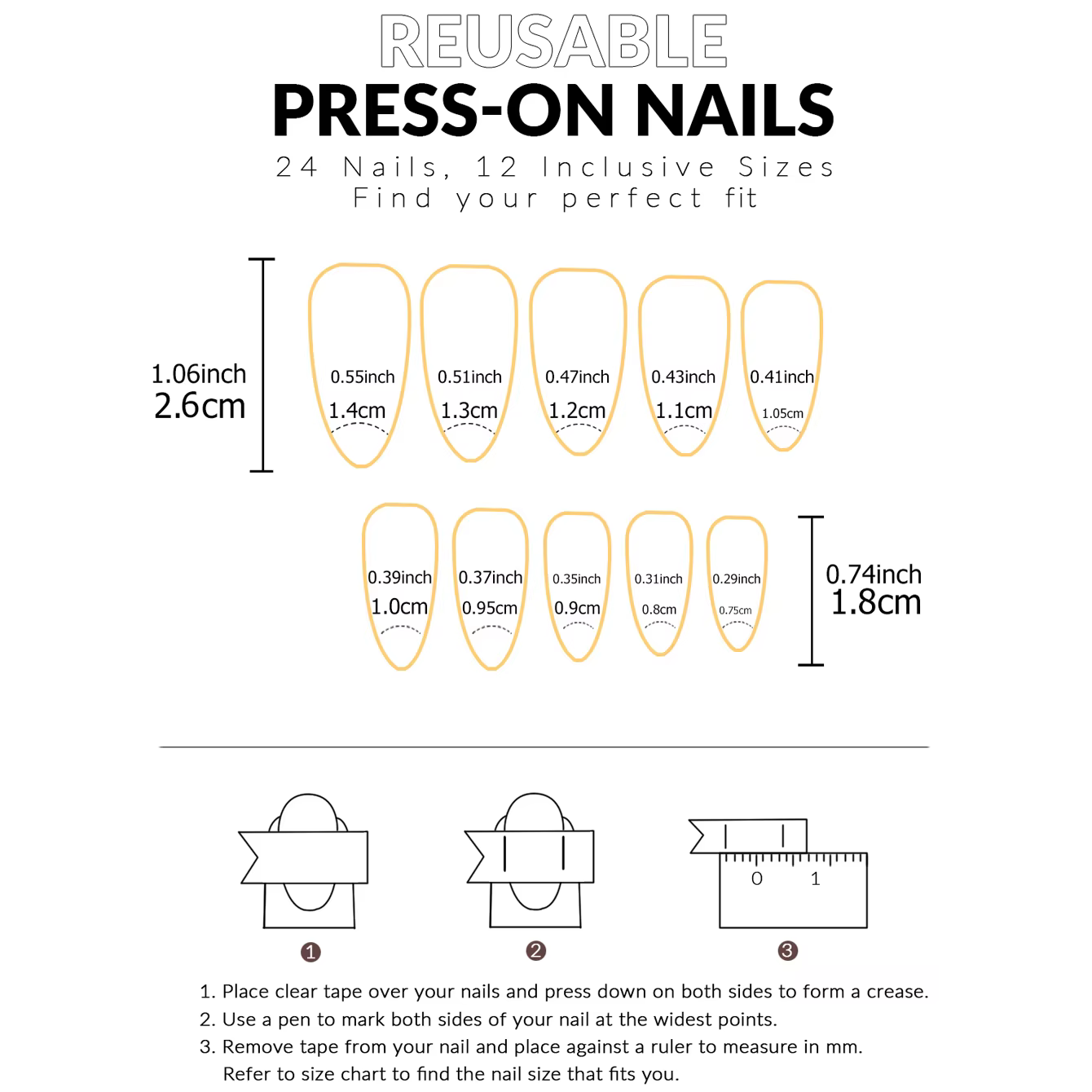 24 pièces ongles pointus français blancs avec faux