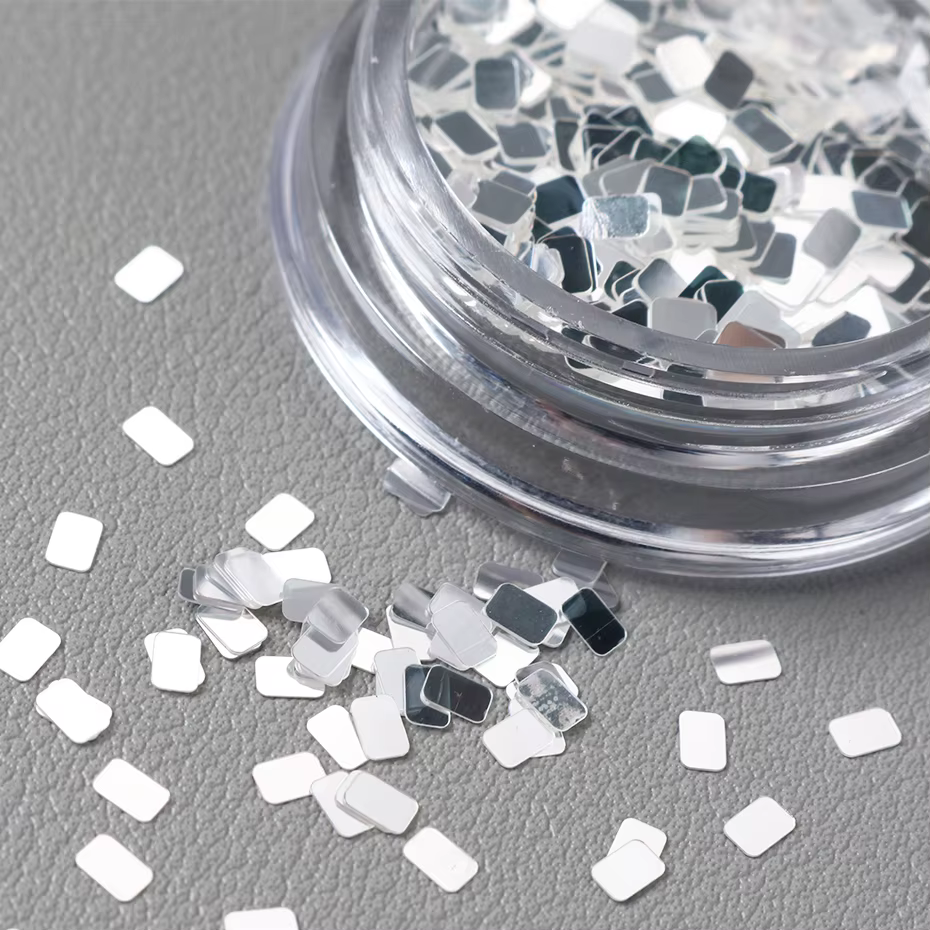 1 bouteille de paillettes holographiques carrées argentées pour nail art