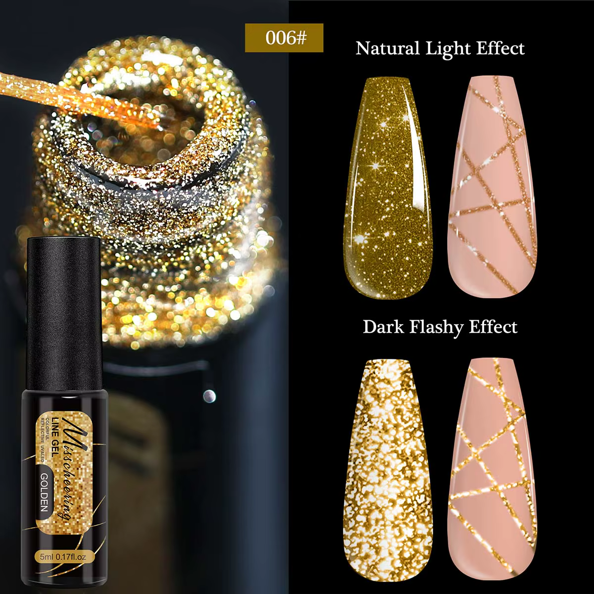 Gel vernis à ongles doré argenté scintillant
