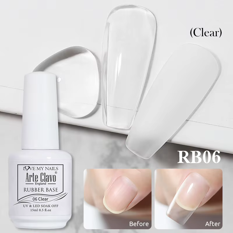 Arte Clavo 15ml Rubber Base Gel Vernis à Ongles Semi-Permanent Soak Off Gel UV LED Transparent Nude Auto-Nivelant à Séchage Rapide