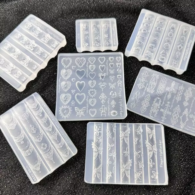 Moule à ongles en acrylique 3D transparent, motif Cœur Baroque, Collier Français, Papillon, Fleur, pour décoration d'ongles DIY et manucure