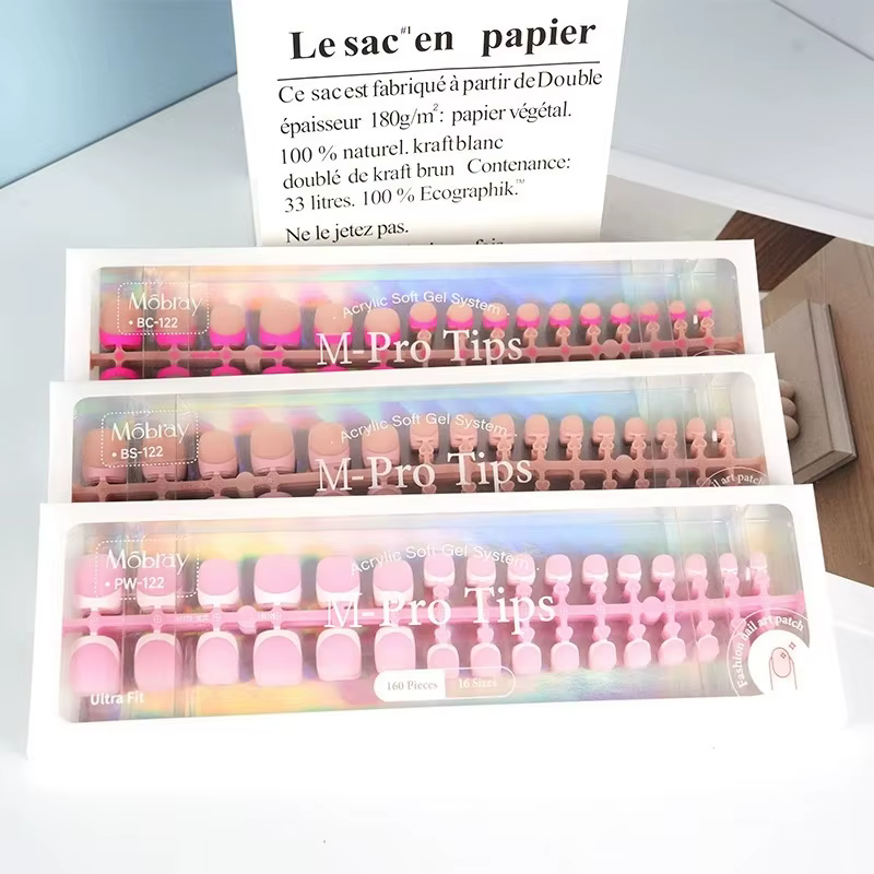 160 faux ongles à presser blancs et roses