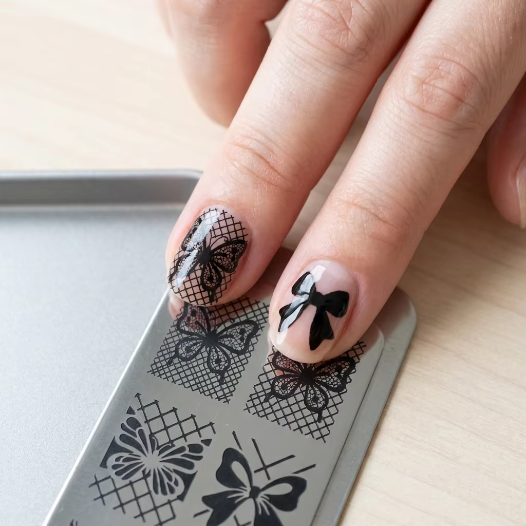 Plaque de tamponnage pour ongles à motif rayé