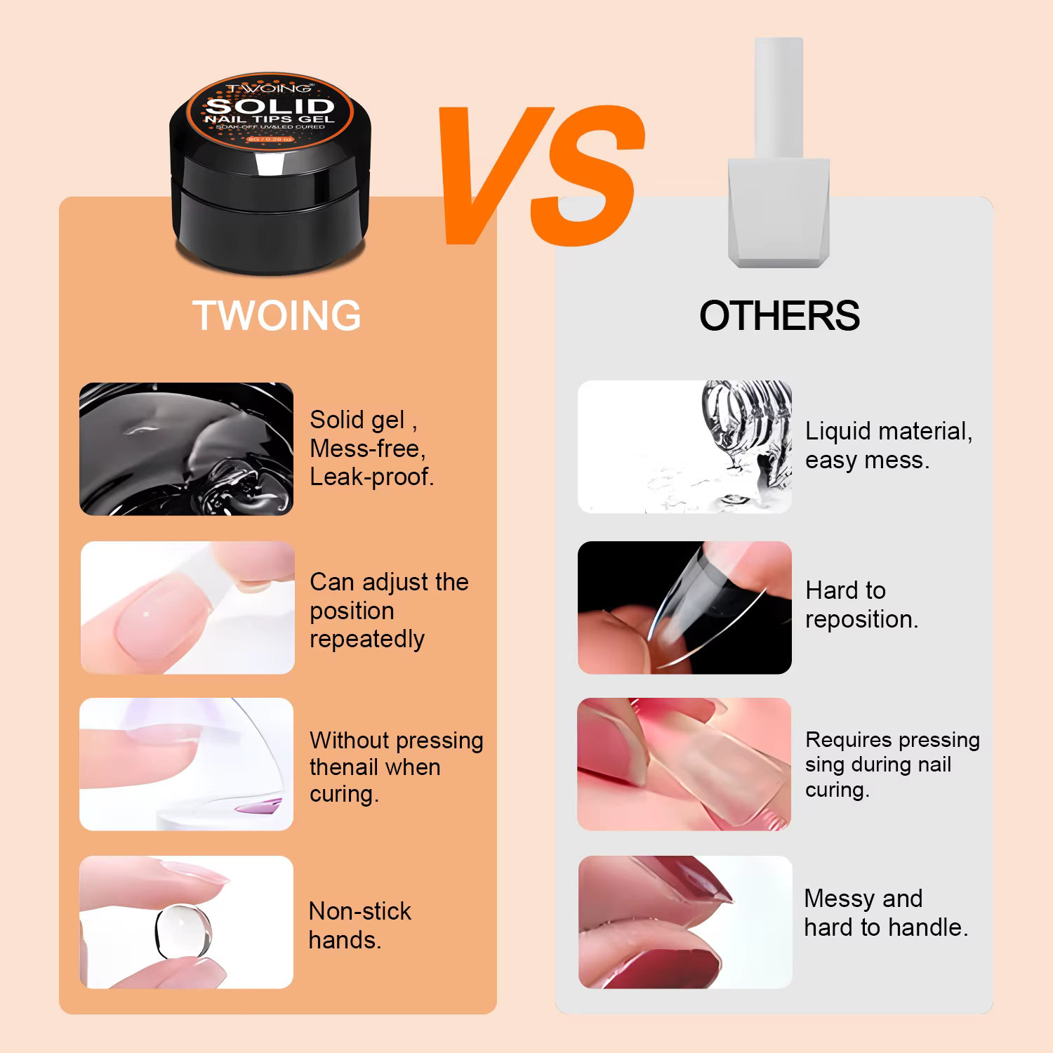 TWOING 8g clair solide ongles conseils Gel longue durée forte adhérence UV/LED Gel de construction