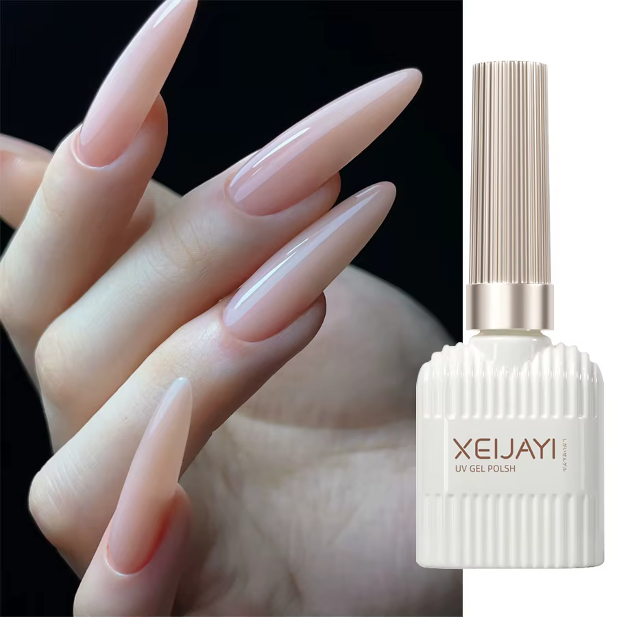 1 flacon de 15 ml de vernis à ongles gel rose nude transparent brillant UV LED