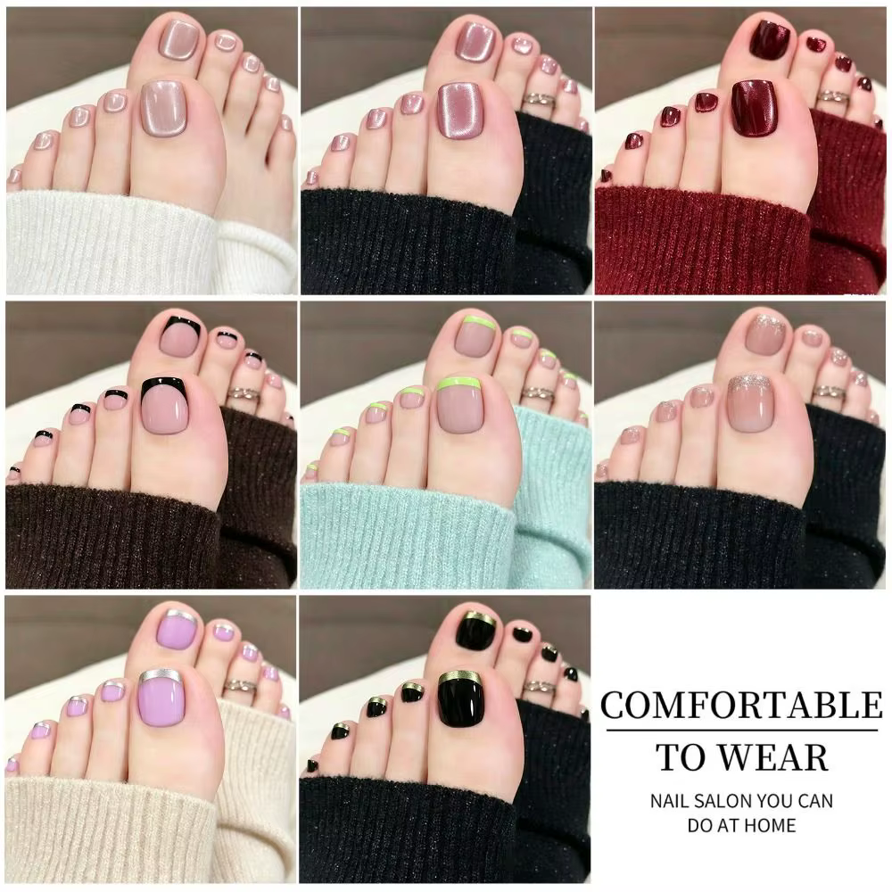 Faux ongles courts carrés pour les orteils