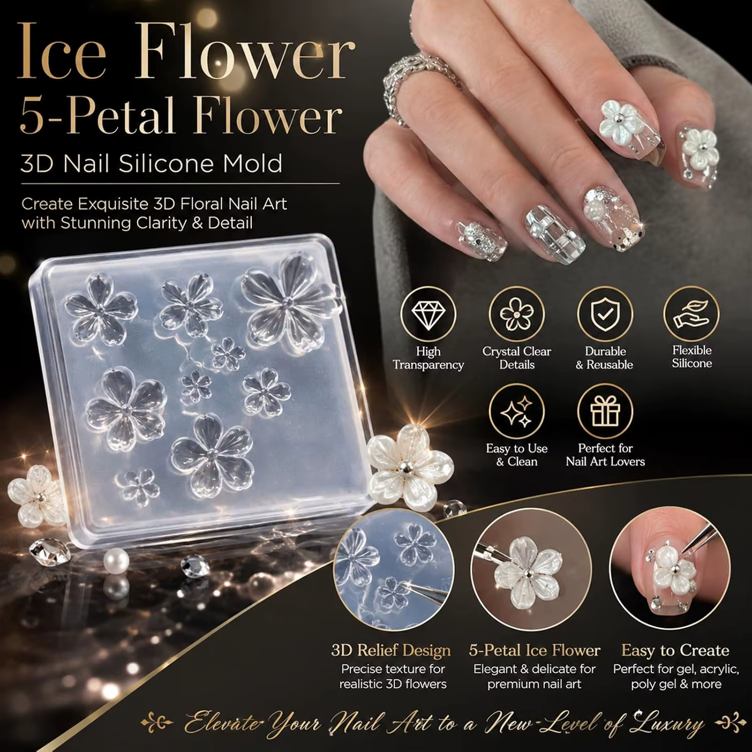 Moule en silicone pour nail art motif fleur d'hibiscus hawaïenne