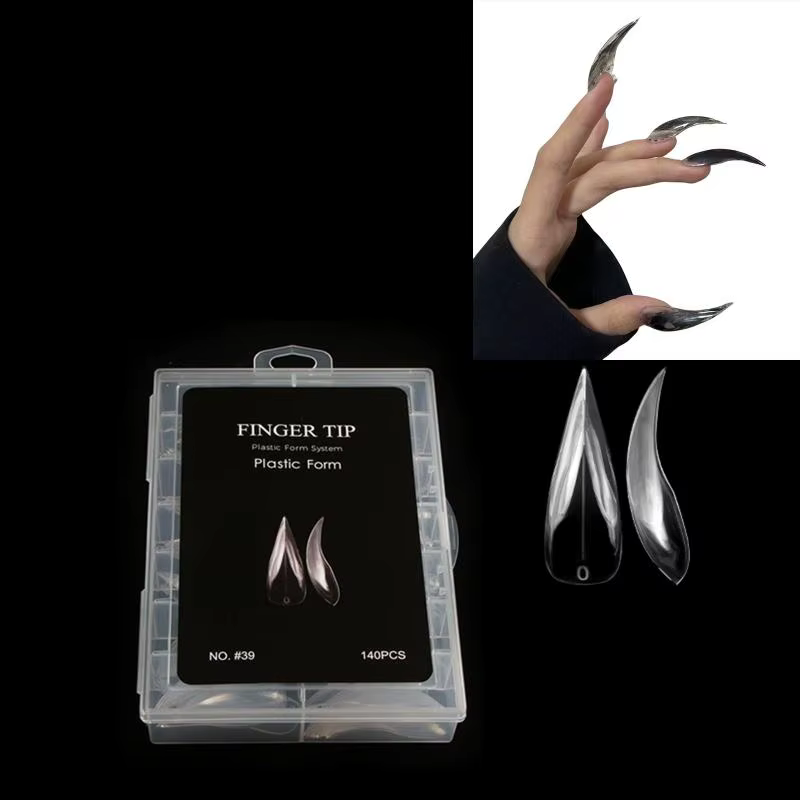140 pièces/boîte – Moule à ongles courbé court type stiletto